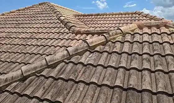 Roof cleaning soft wash on tile roof